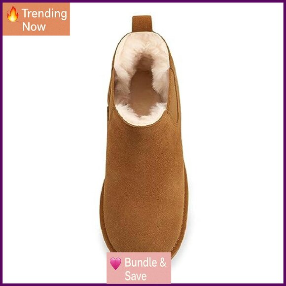 Genuine Suede Platform Snow Boots Slip On Faux Fur Ankle Boots Anti-Slip - Picture 5 of 8
